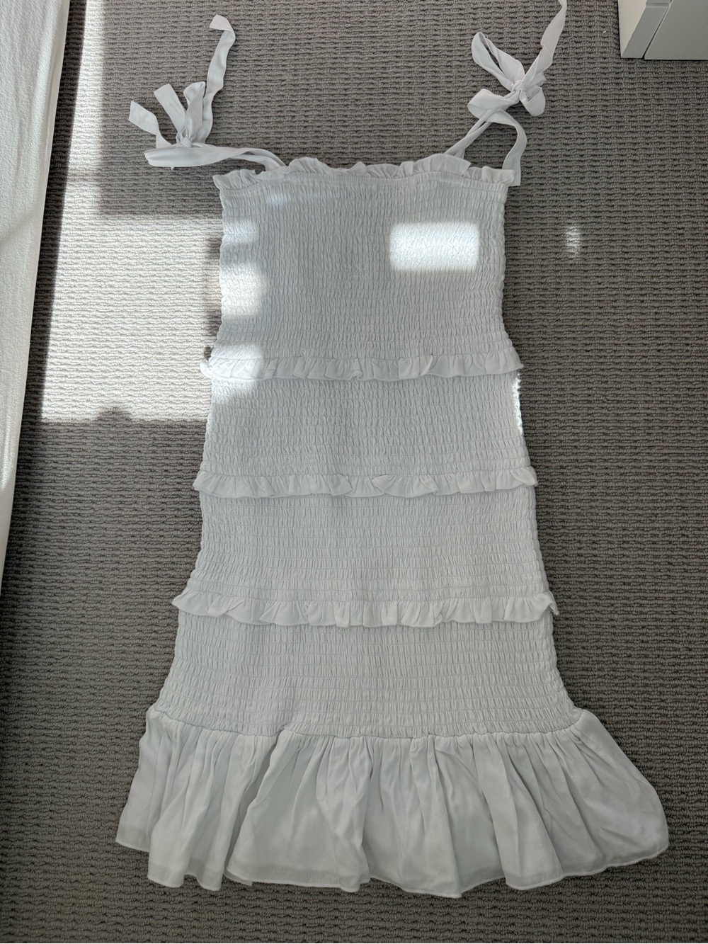 Katie J NYC White Smocked Tiered Ruffle Sundress